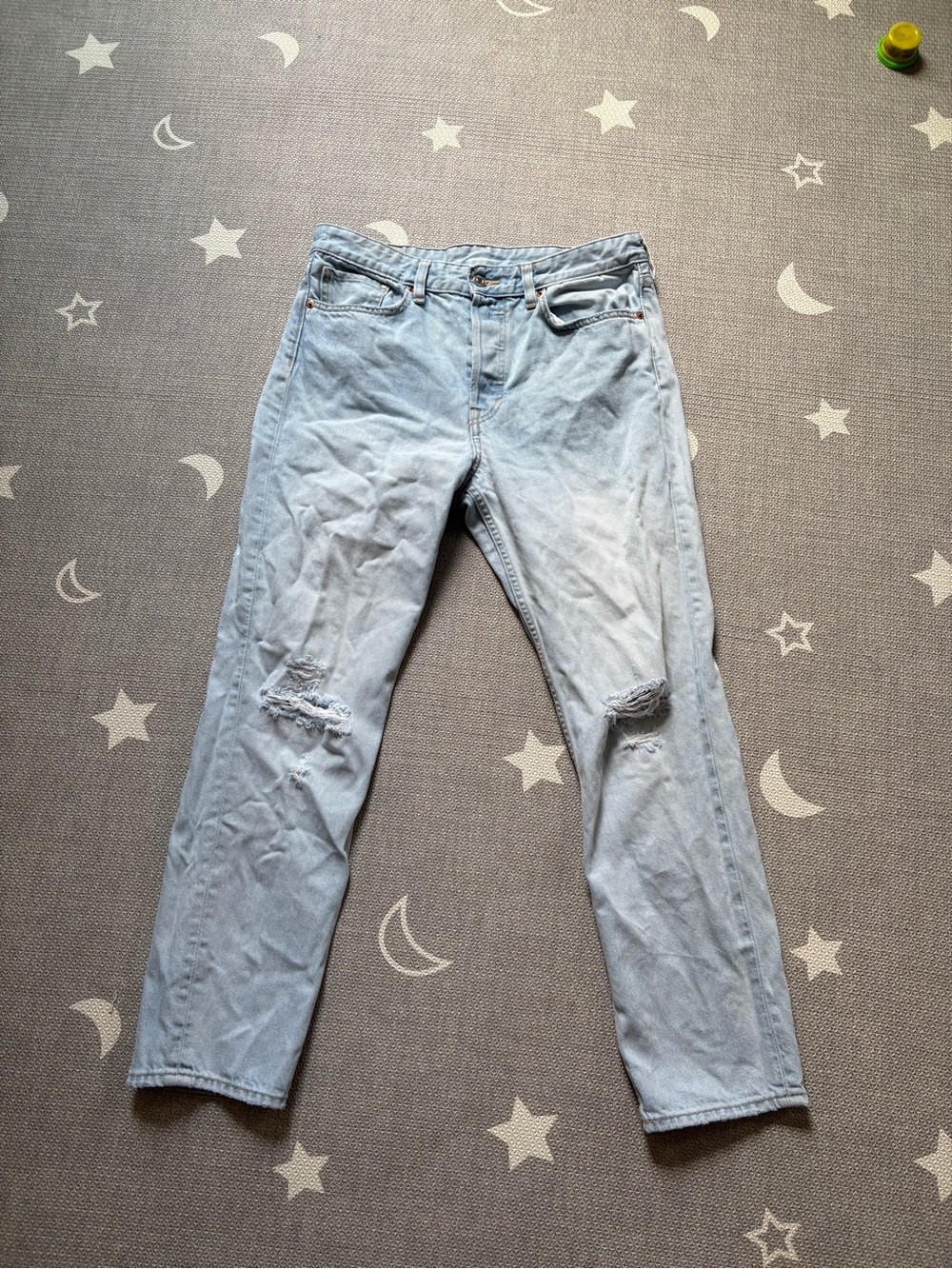 H&M Light Blue Slim Straight Distressed Jeans